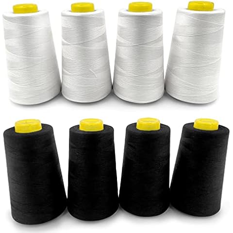 ilauke 4 x 3000 Yards Serger Thread Spools White Polyester Sewing