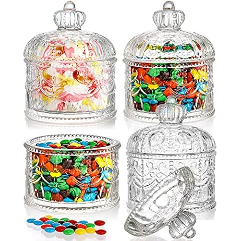 Youeon Set of 4 Glass Candy Dish with Lid, Crystal Candy Jar, Decorative  Candy Bowl, Cookie Jar, Jewelry Dish, Covered Candy Jar, Small Glass Jars  for