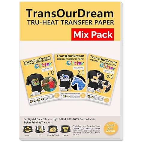 TransOurDream Iron on Heat Transfer Paper for T Shirts (Light 3.0 15 Sheets  8.5x11) Printable HTV Heat Transfer Vinyl for Inkjet & Laserjet Printer Iron  On transfers for T Shirts (TRANS-L3-15-2)