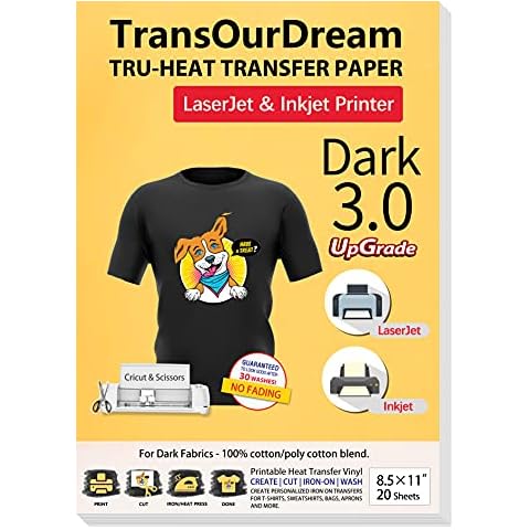 TransOurDream Iron on Heat Transfer Paper for T Shirts (25 Sheets 8.5x11,  Dark 4.0) Drawable & Printable HTV Heat Transfer Vinyl for Inkjet Printer