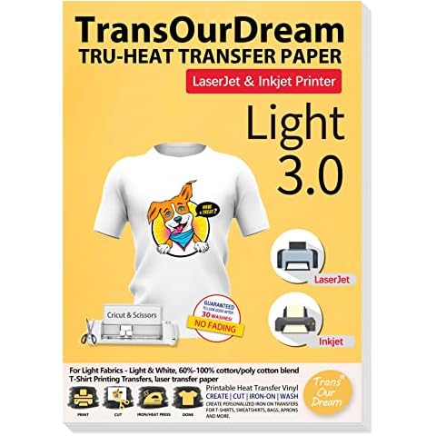 TransOurDream Iron on Heat Transfer Paper for T Shirts (25 Sheets 8.5x11, Dark 4.0) Drawable & Printable HTV Heat Transfer Vinyl for Inkjet Printer