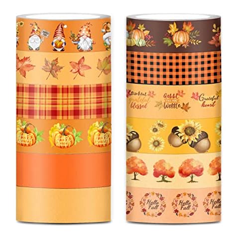 10 Rolls Thanksgiving Washi Tape, Decorative Tape for Crafts, Washi Tape  Set Orange Pumpkin Sunflower Autumn Leaves Washi Masking Tape Decorative  for Party Supplies Scrapbook Wrapping (54 Yard).