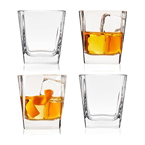 Chouggo Whiskey Glasses Set of 4, Old Fashioned Square Whiskey Glasses,  Cool Gadgets for Men, Dad, Boyfriend, Grandpa and Husband