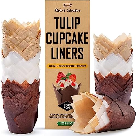 [Nordic Paper] 200pcs Tulip Cupcake Liners for baking cups with four fancy  designs EU Parchment paper Standard Size Tulip Muffin liners, Cupcake