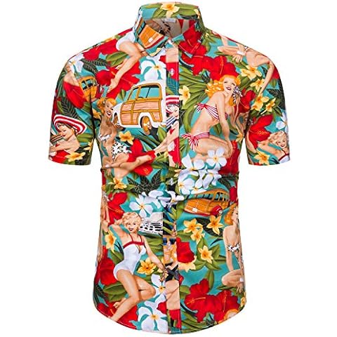 TUNEVUSE Mens Hawaiian Shirts and Shorts Set 2 Pieces Tropical Outfit Flower Print Button Down Beach Suit with Bucket Hats