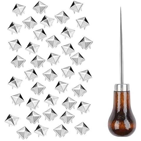 qoupln 600 Pieces 10mm Silver Metal Pyramid Studs Four-Jaw Square