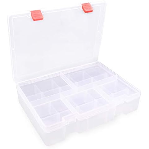 UHOUSE Plastic Organizer Container with Adjustable Dividers,Plastic Storage  Box with 18 Removable Grids,Jewelry Organizer Compartments for Cosmetics