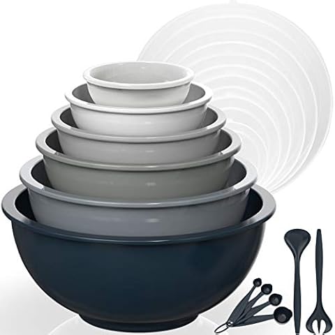 MONKA Plastic Mixing Bowl Set – 6 Stackable Nesting Bowls + 5 Measurin –  Monka Brand