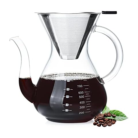 Lalord Pour Over Coffee Maker with Stainless Steel Filter, Borosilicate  Glass Coffee Carafe, Modern Wooden Collar, Coffee Maker Carafe, Hold 2  Cups