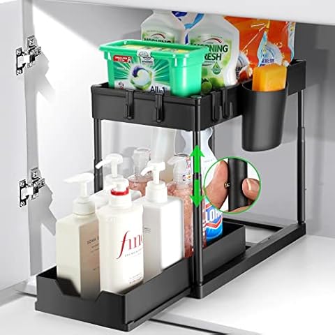 Seasky 2 Pack Adjustable Height Under Sink Organizers and Storage