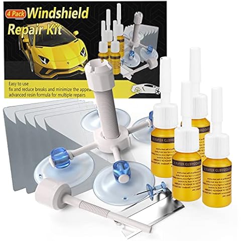 VICKJES Windshield Repair Kit, 4 Pcs Car Glass Repair Kit, Windshield Crack Repair Kit, Glass Repair Fluid Quick Fix for Chips, Cracks, Star-Shaped