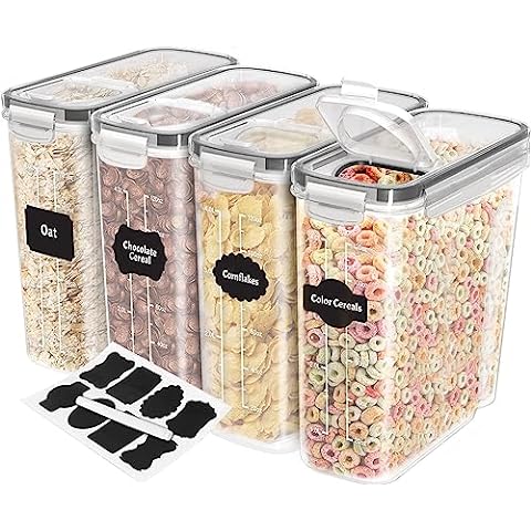 EdgeStar plastic cereal dispensers 3 pc set - bpa free plastic food storage  containers - airtight dry food storage (white)