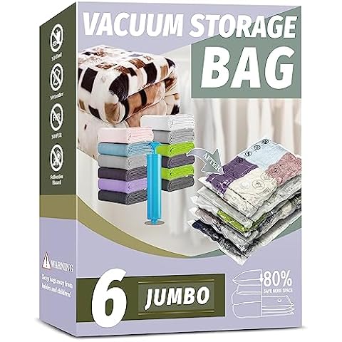 Vacuum Storage Bags, 6 Jumbo Space Saver Vacuum Seal Bags, Space Bags,  Vacuum Sealer Bags for Clothes, Comforters, Blankets, Bedding (6J)