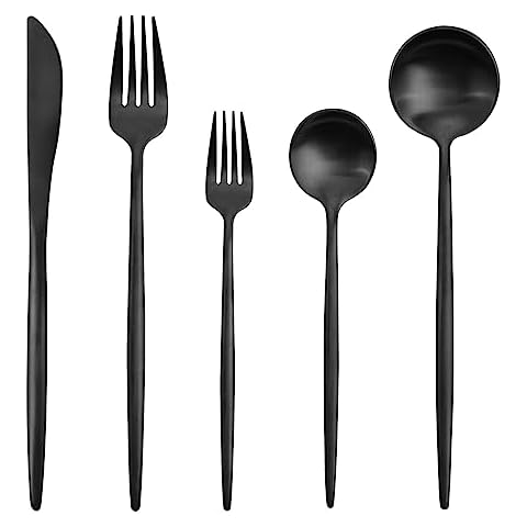 20-Piece Black Silverware Set, EWFEN Black Flatware Set