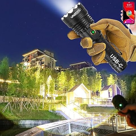 Worlds Smallest Brightest Flashlight High Lumen 1000000 Military  Rechargeable Zoom Searchlights Lantern Combo with Red Light Optional for  Kids Camping Hiking Daily Use Car Hunting Fishing, Black 