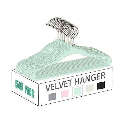 Mint Green Velvet Hangers 60 Pack, Premium Clothes Hangers Non-Slip Felt  Hangers