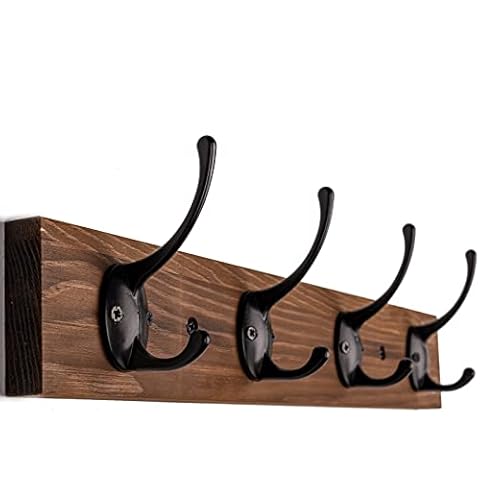 AMBIRD Wall Hooks with Shelf | Entryway Hanging Wood Coat Hooks |  Wall-Mounted Rack with 5 Dual Hooks | Bathroom, Living Room, Bedroom  (Modern).