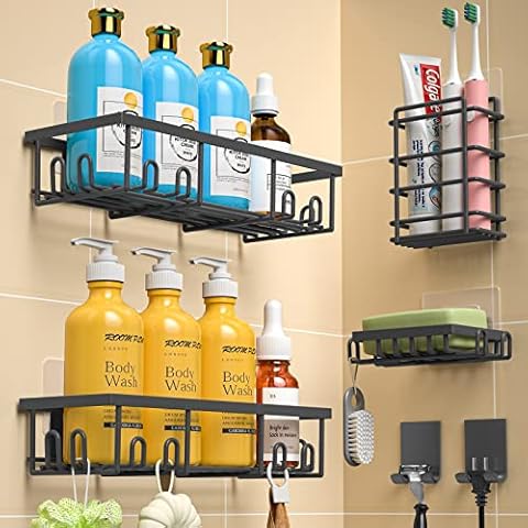 Coraje Adhesive Shower Caddy, [2-Pack] Organizer, Large Capacity Black