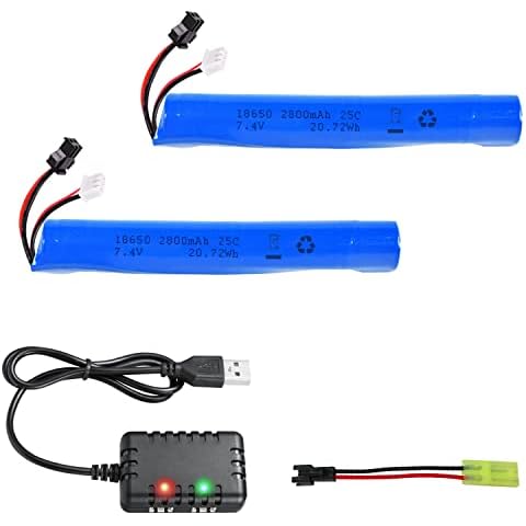 Airsoft Battery 7.4V Rechargeable 2S LiPo 1200mAh 25C Hobby Battery with  Mini Tamiya & JST XH Connector for Airsoft Model Guns Rifle