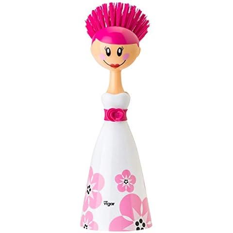 Vigar Florganic Dish Brush with Vase, Eco-Friendly, Daisy-Shaped Dish Brush and Holder, Pink