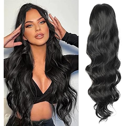 Vigorous Wavy Hair Extension Black Mix Blonde Long Clip in Hair Extensions  Soft Synthetic Hairpieces for Women