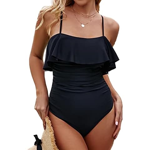 VIMPUNEC Ruffle One Shoulder Swimsuits for Women Cute High Waisted