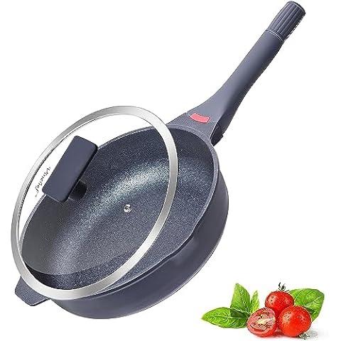 Vinchef Nonstick Skillet with Lid, 11In/5Qt Aluminum Deep Frying/Saute Pan  with Lid and Heat Indicator, Anti Scratch and Anti Stain, Induction
