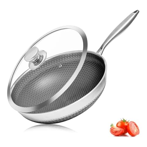 Vinchef Nonstick Skillet with Lid, 11In/5Qt Aluminum Deep Frying/Saute Pan  with Lid and Heat Indicator, Anti Scratch and Anti Stain, Induction