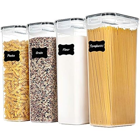 Chef's Path Airtight Food Storage Containers (Set of 4, 2.8L) - Tall Pasta  Storage Containers for Pantry & Kitchen Organization, Spaghetti, Noodles