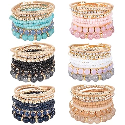 WAINIS 18PCS Glass Crystal Beaded Bracelets for Women Handmade Stretch  Multicolor Stackable Round&Versatile Beads Bracelet Elastic Bracelets  Jewelry