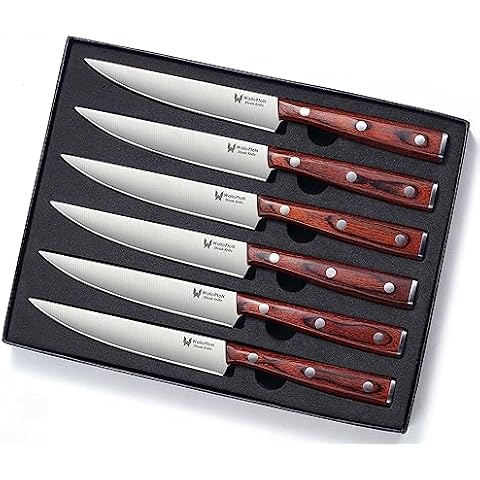Elabo Kitchen Knife Set with Acrylic Stand - 16pcs Stainless Steel Knives, Rose Gold Handle Includes 6 Sharp Knives, 6 Serrated Steak Knives, Scissors