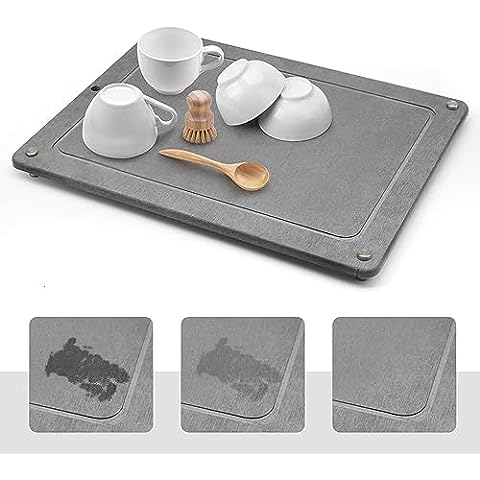 Wealone Stone Dish Drying Mat for Kitchen Counter, Fast Drying Diatomaceous  Earth Stone Mat, Bamboo Foldable Case Design Pad Dish Rack, Water