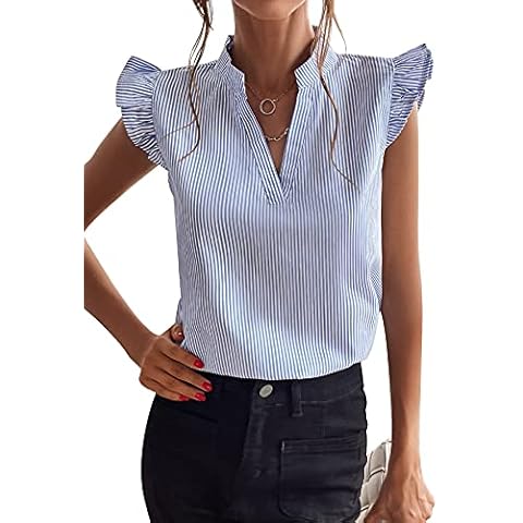 Rilista Womens Work Blouses Cap Sleeve Button Down Tops V Neck Collared Casual Business Plain Basic Summer Shirts