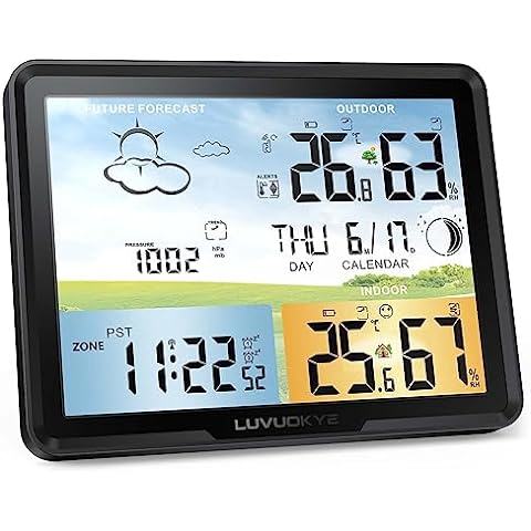 Newentor Weather Station Wireless Indoor Outdoor, 7.5in Display Atomic Clock, Inside Outside Thermometer and Hygrometer with Weather Alert