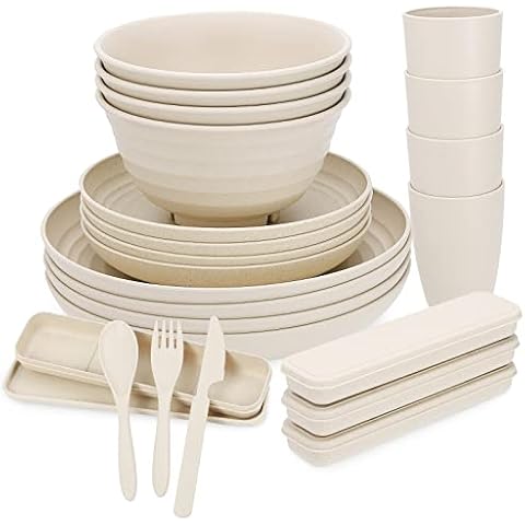 Reusable Wheat Straw Dinnerware Set, Plates Bowls Spoon Fork And Chopsticks  Set With Dishwasher And Microwave Safe Cutlery For Adults - Perfect For  Camping And Travel - Durable,back To School Cutlery Sets 