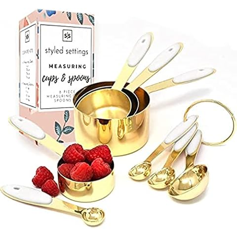 Styled Settings White & Gold Nylon Cooking Utensils with Holder and  Measuring Cups & Spoons 