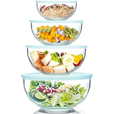 WhiteRhino Glass Bowls with Lids, 3 Packs Clear Mixing Bowls Set