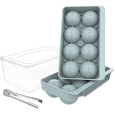 ICEXXP Whiskey Ice Ball Maker, 2.2 inch Round Ice Cube Trays with Lid and Bin, Large Ice Cube Tray with Container, Easy to Fill & Release, Sphere Ice