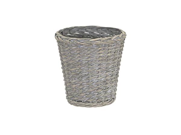 The Basket Lady Large Wicker Waste Basket with Metal Liner, One size, Antique Walnut Brown