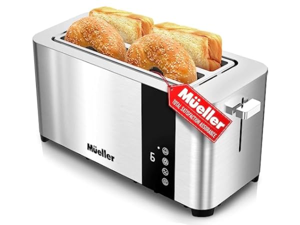  Elite Gourmet ECT-3100 Long Slot 4 Slice Toaster, Reheat, 6  Toast Settings, Defrost, Cancel Functions, Built-in Warming Rack, Extra  Wide Slots for Bagels & Waffles, Stainless Steel & Black: Home 