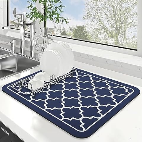 S&T INC. Absorbent, Reversible XL Microfiber Dish Drying Mat for Kitchen,  18 Inch x 24 Inch, Marble