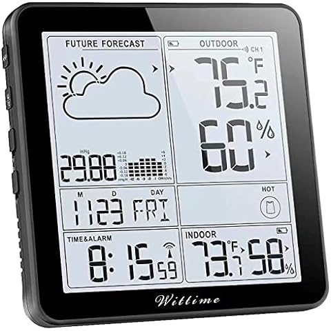 Newentor Weather Station Wireless Indoor Outdoor, 7.5in Display Atomic  Clock, Inside Outside Thermometer and Hygrometer with Weather Alert,  Barometer