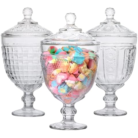 Mantello Glass Apothecary Jars with Lids- Set of 3 Candy Jars for Candy  Buffet 
