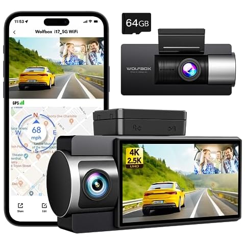 i05  WOLFBOX Dash Cam Front and Rear, 4K Dash Cam with GPS WiFi UHD 2