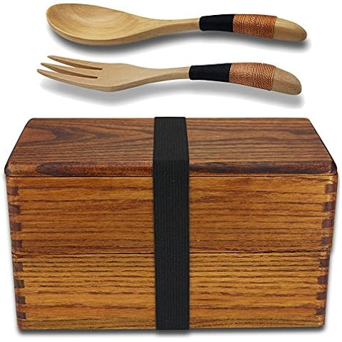 Bento Tek 41 oz Wood Grain and Black Buddha Box All-in-One Lunch Box - with  Utensils, Sauce Cup - 7 1/4 x 4 1/4 x 4 - 1 count box