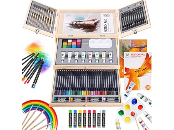 Art 101 Doodle and Color 142 Piece Beginners Art Set in a Wood Carrying  Case for Children 