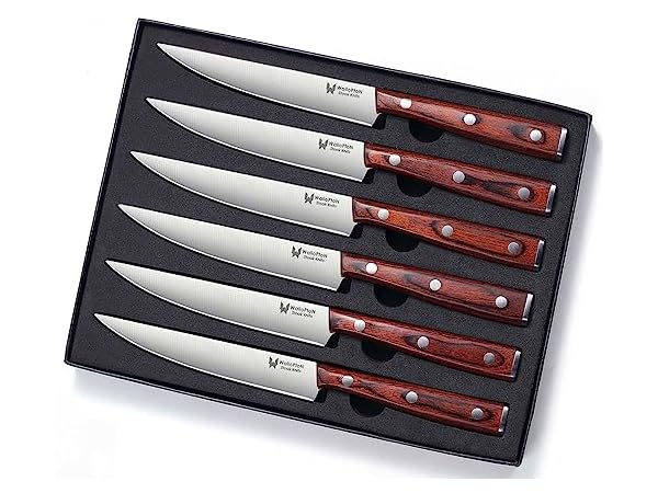 4PCS Professional Steak Knives Set with Sharp Serrated Blade and Natural  Wooden Handle, Perfect for Home and Restaurant Use