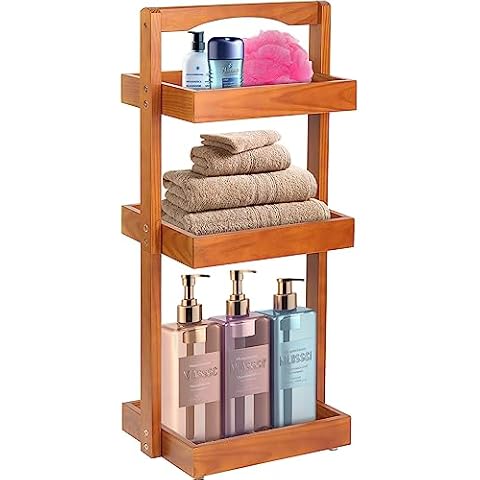 Utoplike Teak Wood Shower Caddy Corner, 2 Tier Bathroom Organizer  Countertop