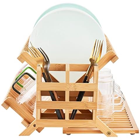 BNYD Plastic Collapsible Dish Drying Rack, Foldable Dinnerware