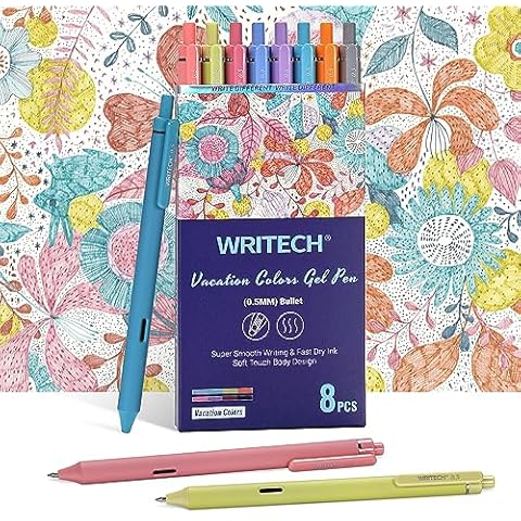 WRITECH Gel Ink Retractable Pens: Assorted Colors Ink 0.7mm Medium Point Pen Set, Smooth Writing Multi Colored No Bleed Pens Bulk for Journaling 8ct